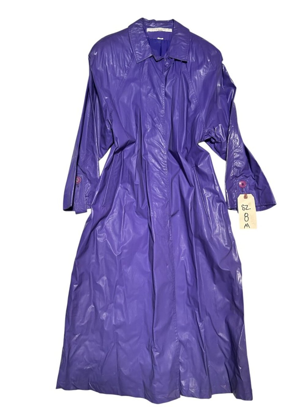Perry Ellis Vintage Purple Trench Coat Raincoat Duster Overcoat Size 8 Long